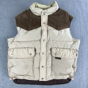 VINTAGE Kawasaki Vest Mens Medium Beige Down Puffer Corduroy Full Zip Racing